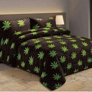  Pot Leaf KING Sheet Set Black Green Doobie Joint Grass Hippie Vibe